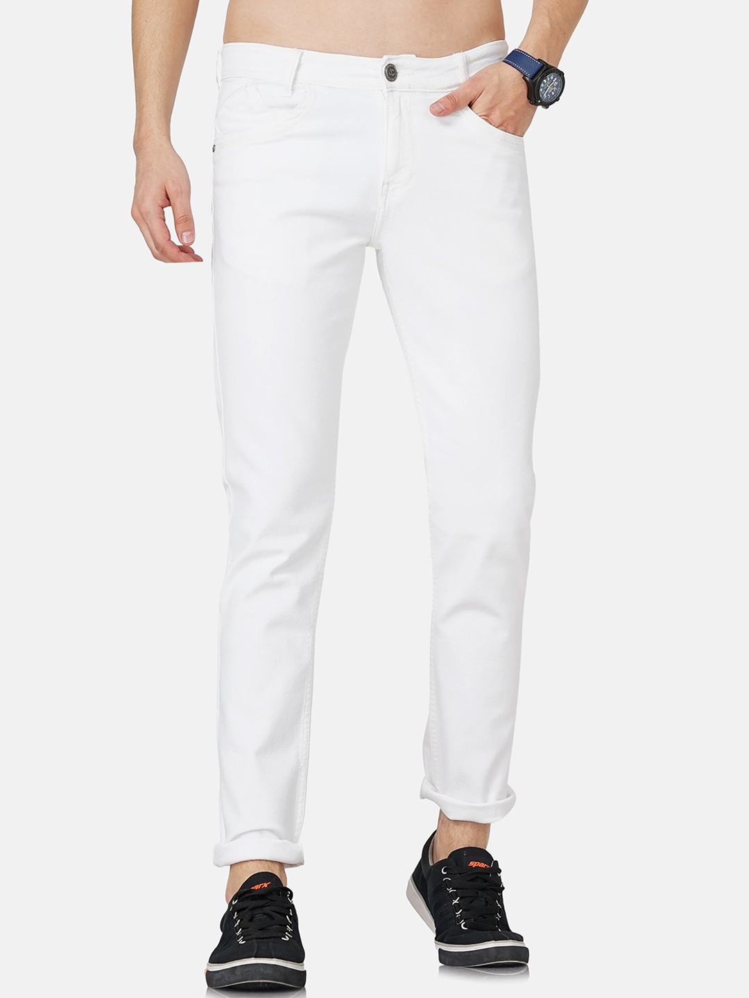 

Jean Cafe Men Jean Slim Fit Clean Look Cotton Jeans, White