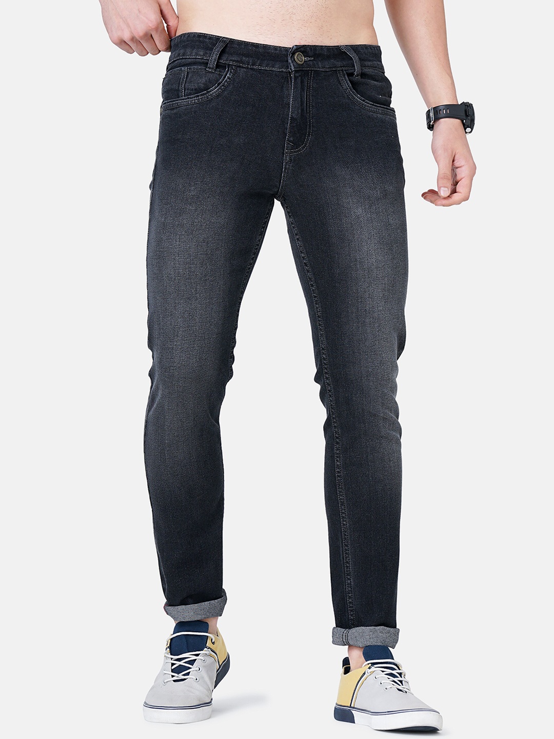 

Jean Cafe Men Jean Light Fade Slim Fit Clean Look Pure Cotton Jeans, Grey