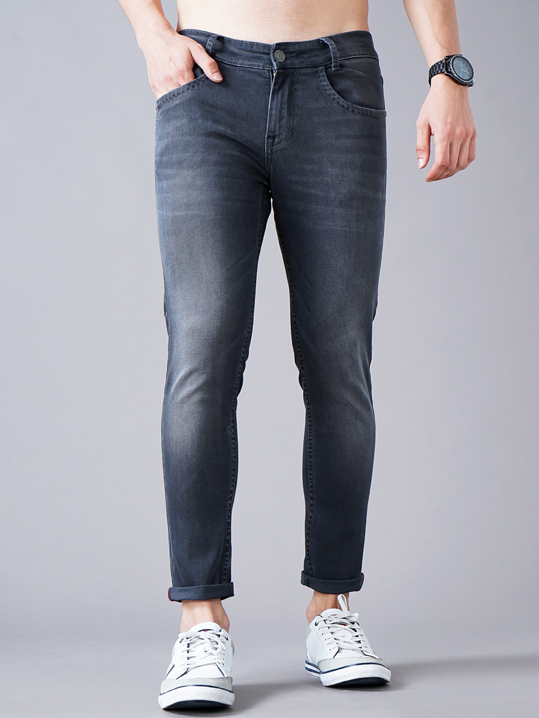 

Jean Cafe Men Jean Skinny Fit Clean Look Cotton Jeans, Grey
