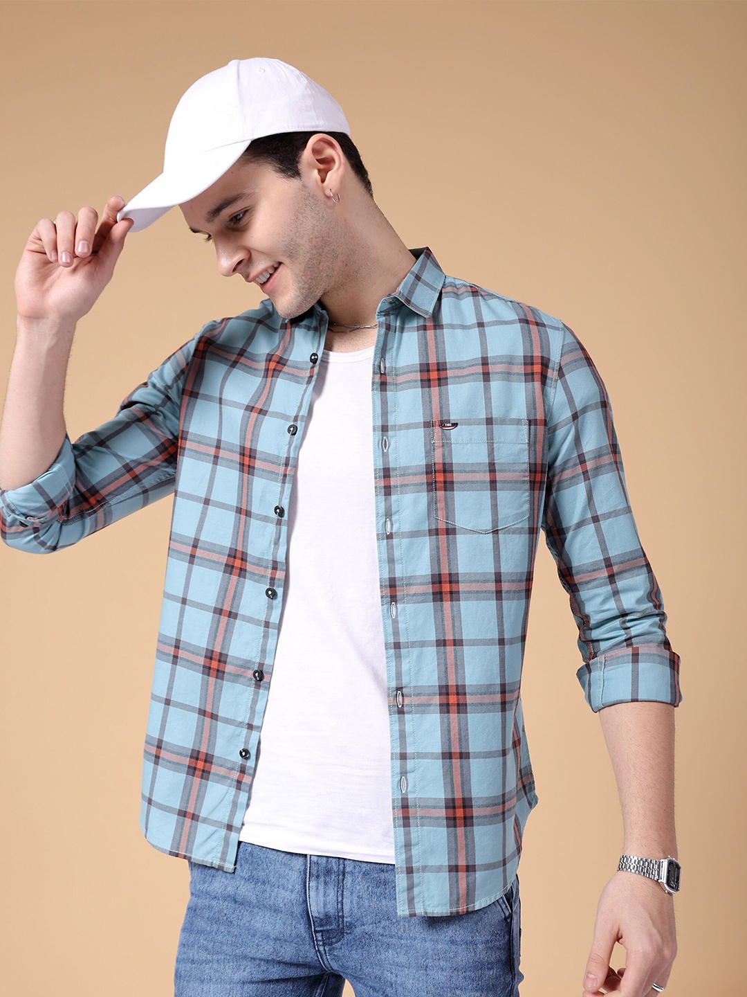 

The Indian Garage Co Slim Fit Tartan Checked Pure Cotton Casual Shirt, Blue
