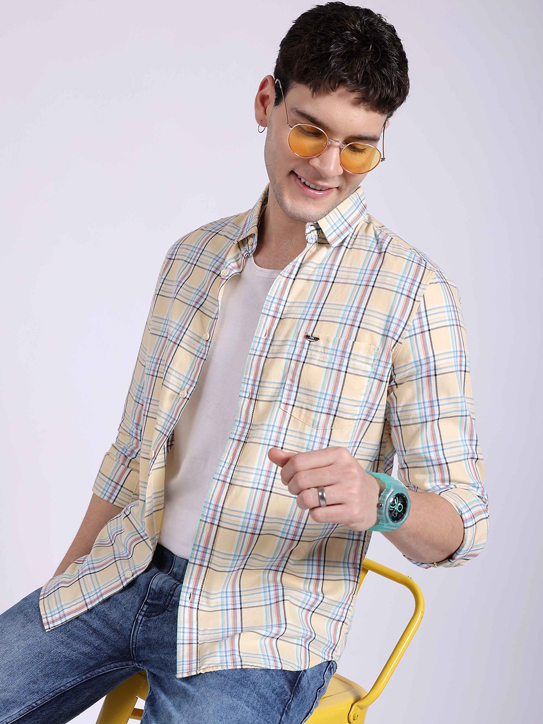 

The Indian Garage Co Spread Collar Slim Fit Checked Casual Pure Cotton Shirt, Multi