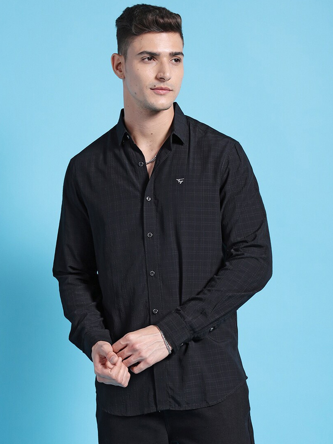 

The Indian Garage Co Slim Fit Checked Pure Cotton Casual Shirt, Black