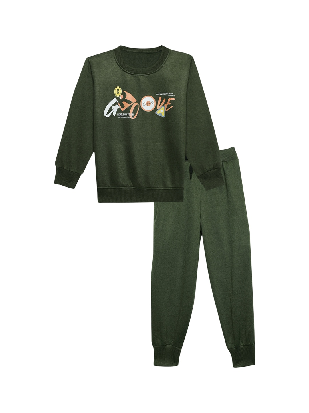 

VIMAL JONNEY Kids Graphic Printed Sweatshirt With Joggers, Olive