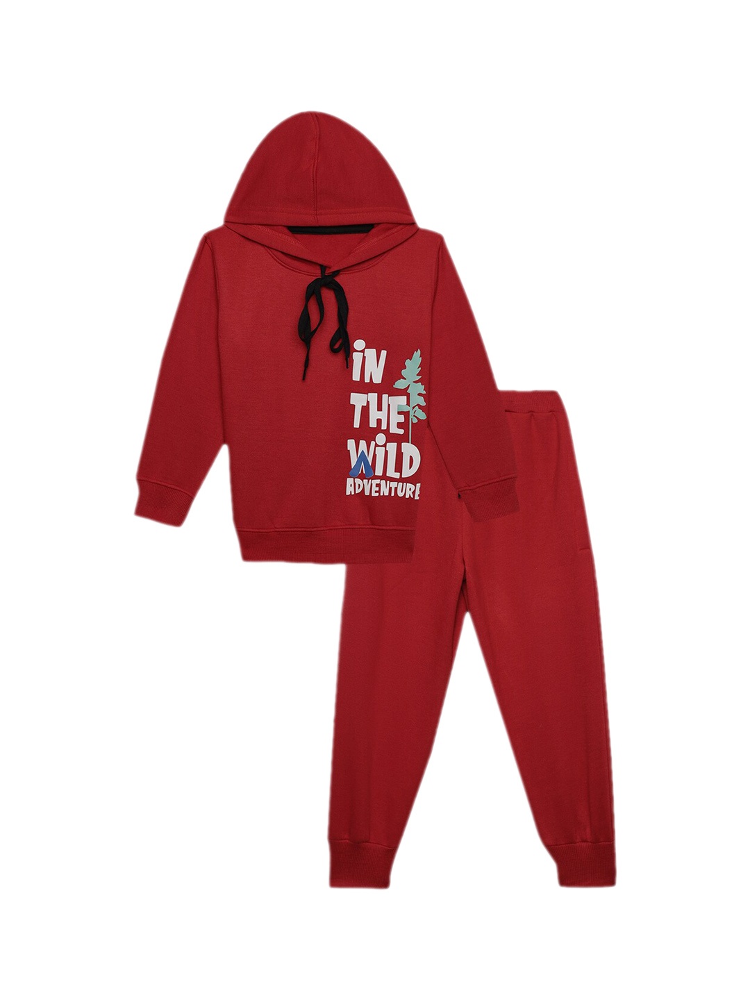 

VIMAL JONNEY Kids Typography Printed Hooded Sweatshirt With Joggers, Maroon