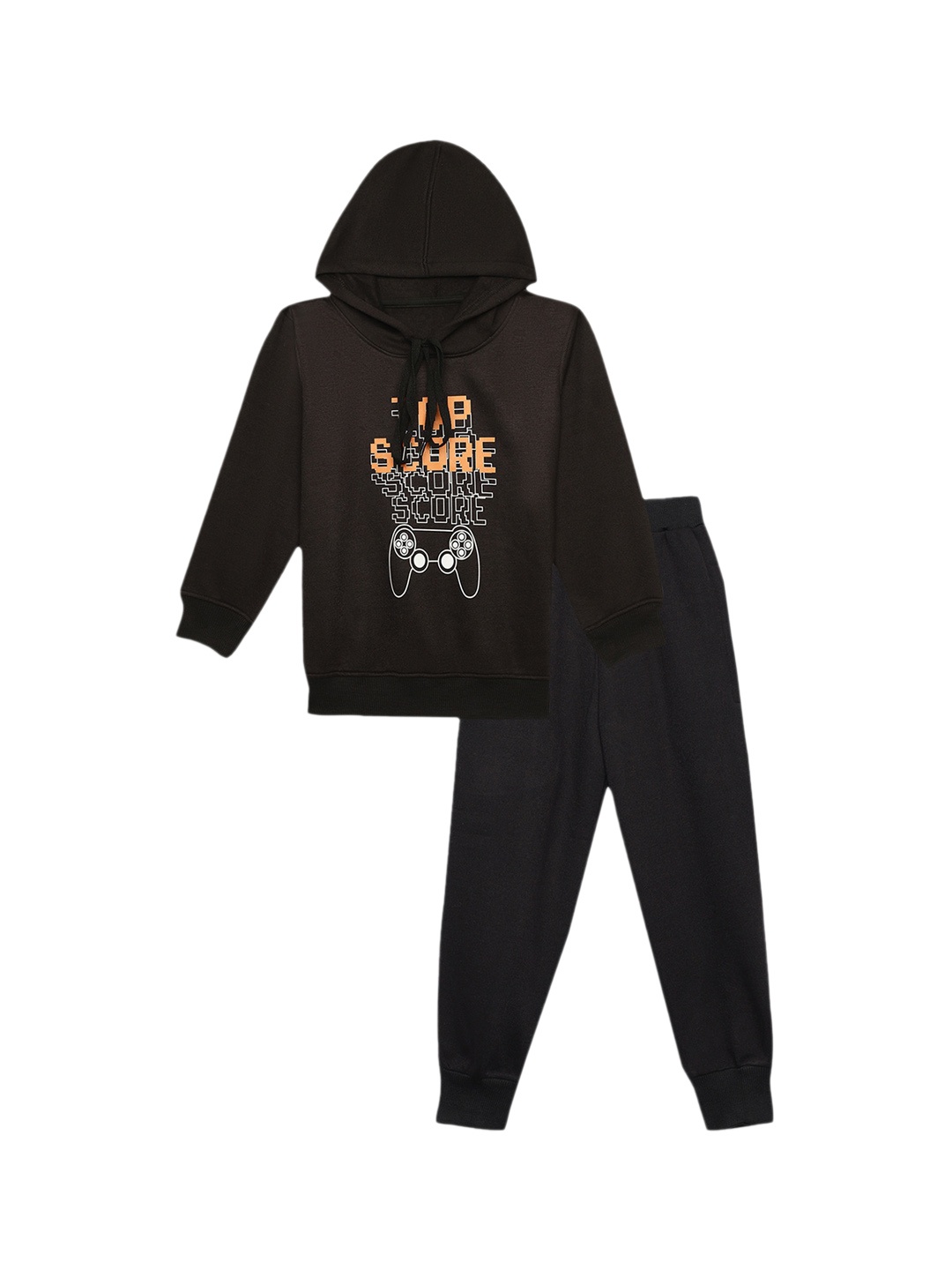 

VIMAL JONNEY Kids Typography Printed Hooded Sweatshirt With Joggers, Black