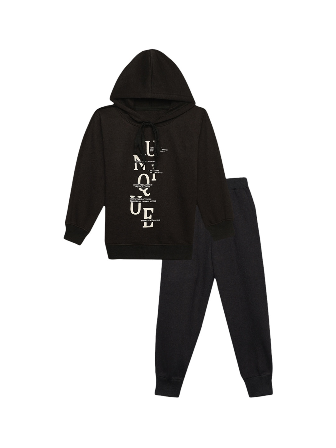 

VIMAL JONNEY Kids Typography Printed Hooded Cotton Fleece Clothing Set, Black