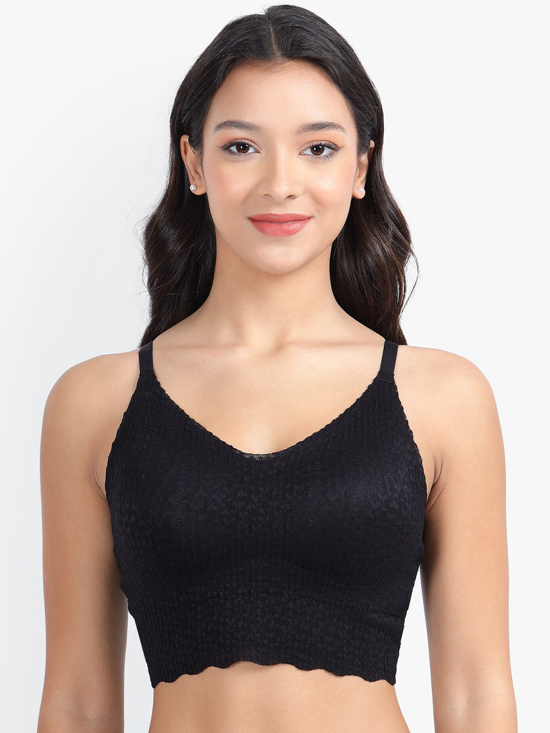 

PARKHA Self Design Full Coverage Bralette Bra, Black