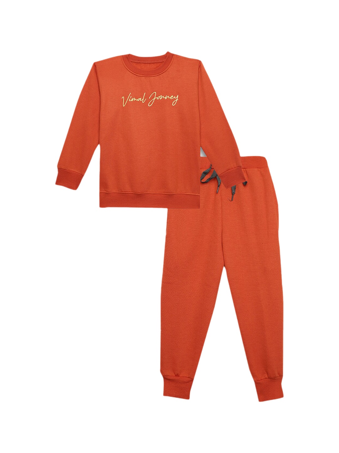 

VIMAL JONNEY Kids Typography Printed Cotton Fleece Clothing Set, Rust