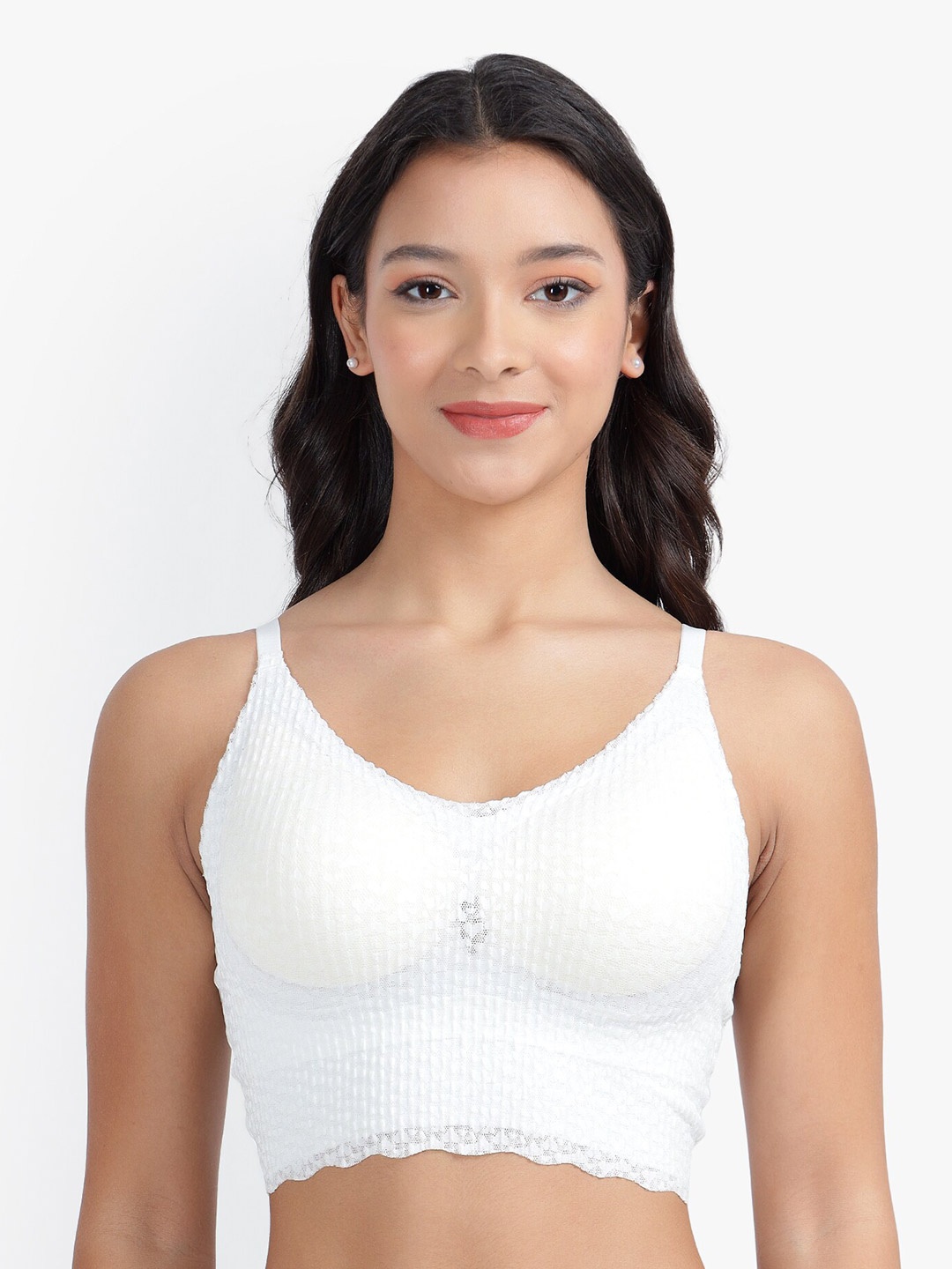 

PARKHA Self Design Full Coverage Bralette Bra, White