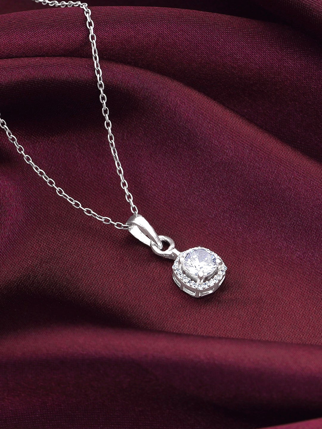 

GIVA 925 Sterling Silver Rhodium-Plated Stones-Studded Pendant With Chain
