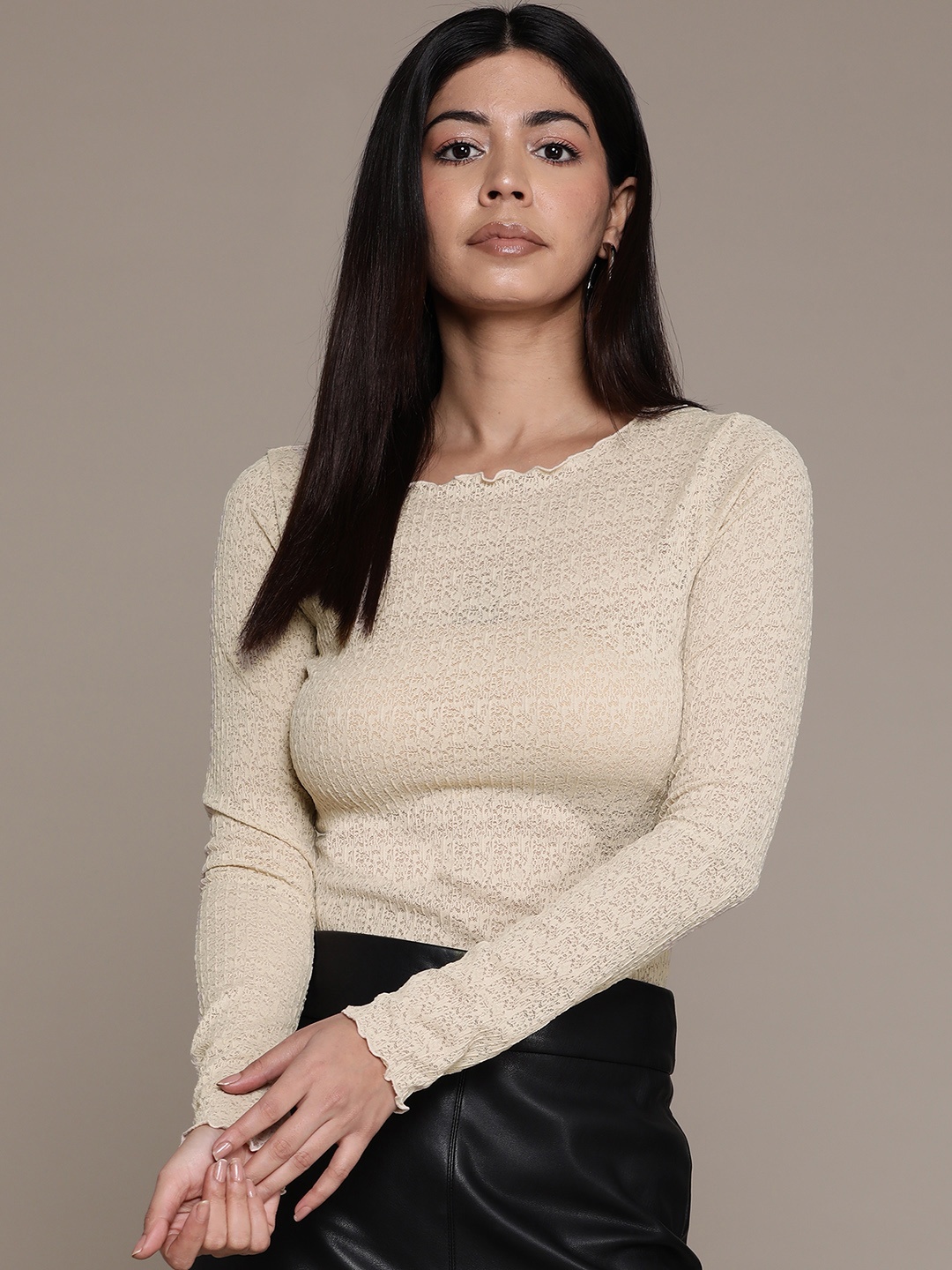 

MANGO Self Design Top, Beige