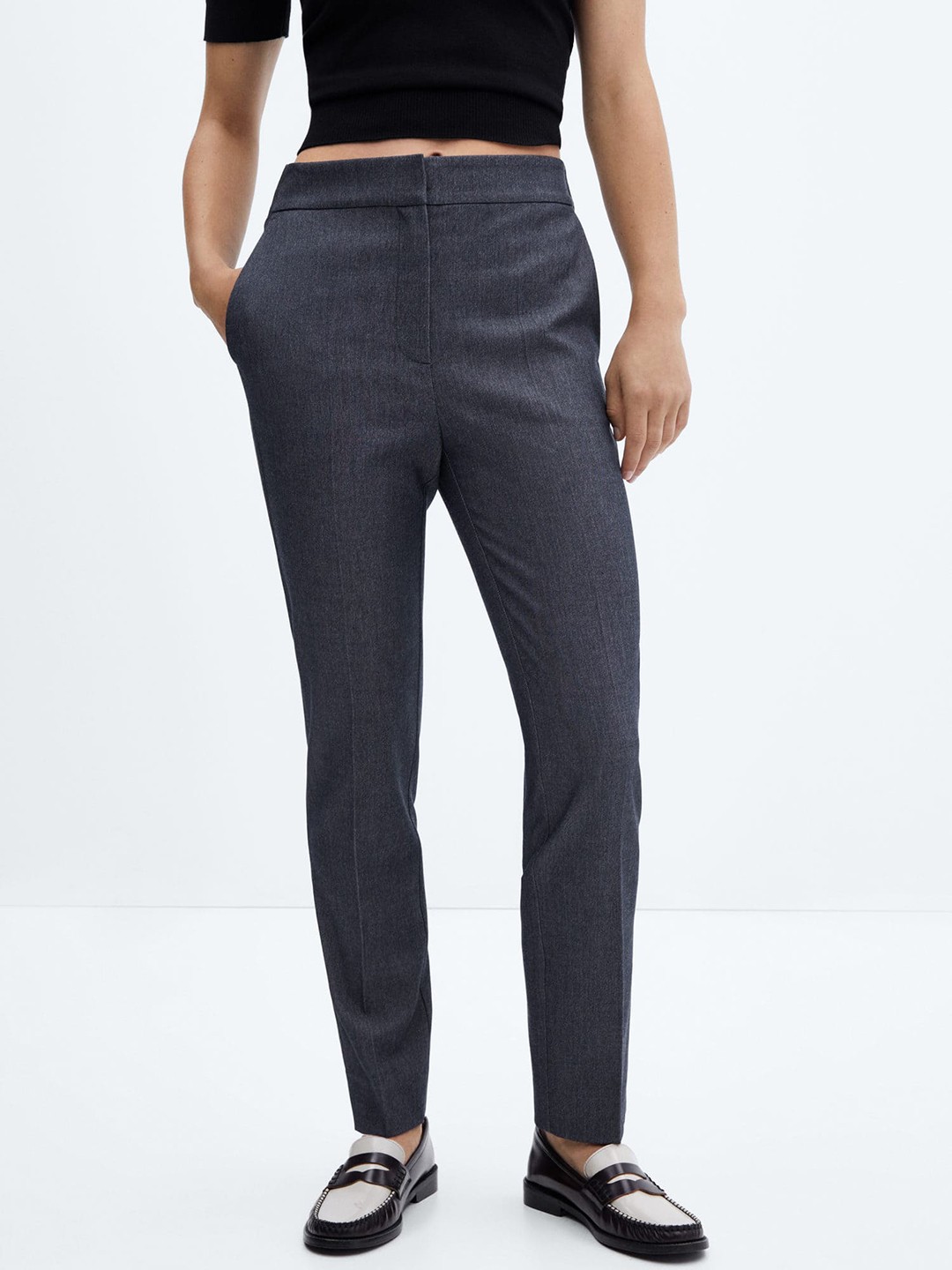

MANGO Women Skinny Fit Trousers, Grey