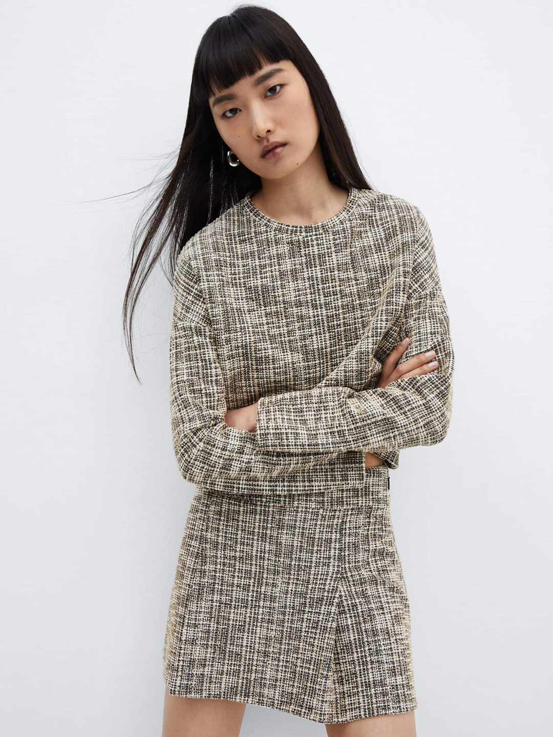 

MANGO Tweed Sweatshirt, Beige