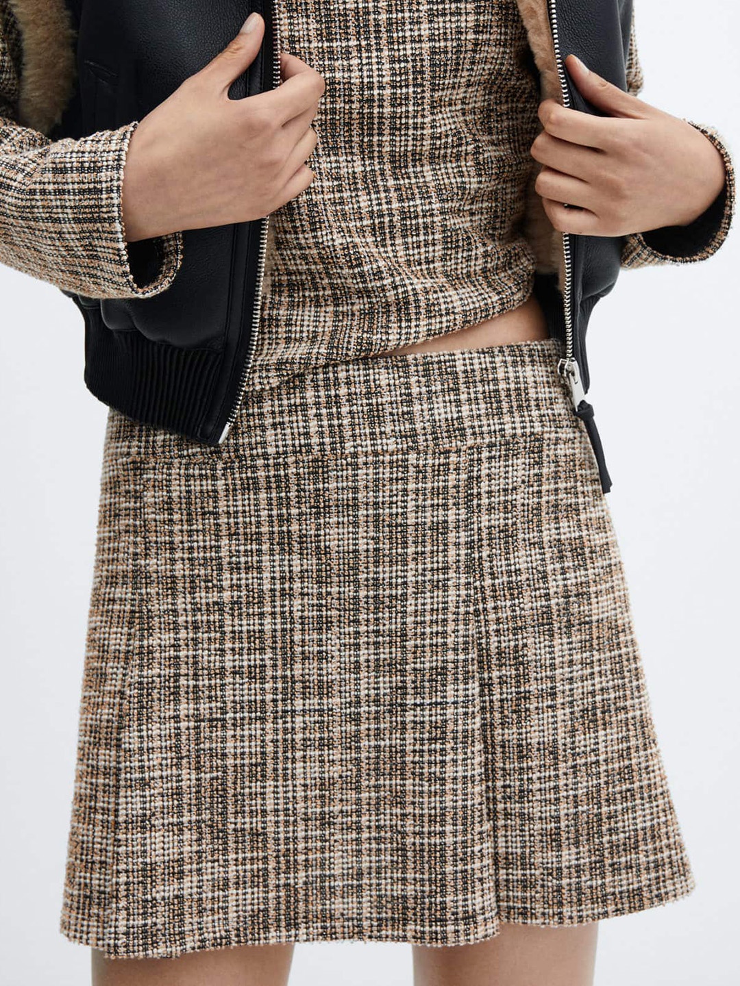 

MANGO Tweed Mini A-line Skirt, Brown
