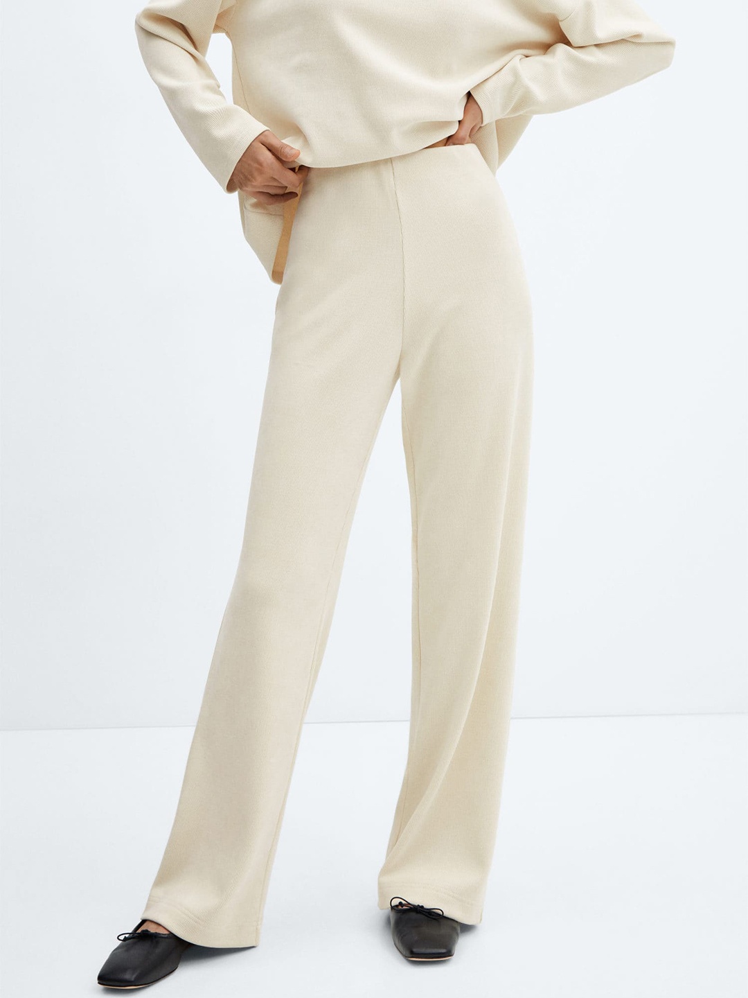 

MANGO Women High-Rise Corduroy Trousers, Cream