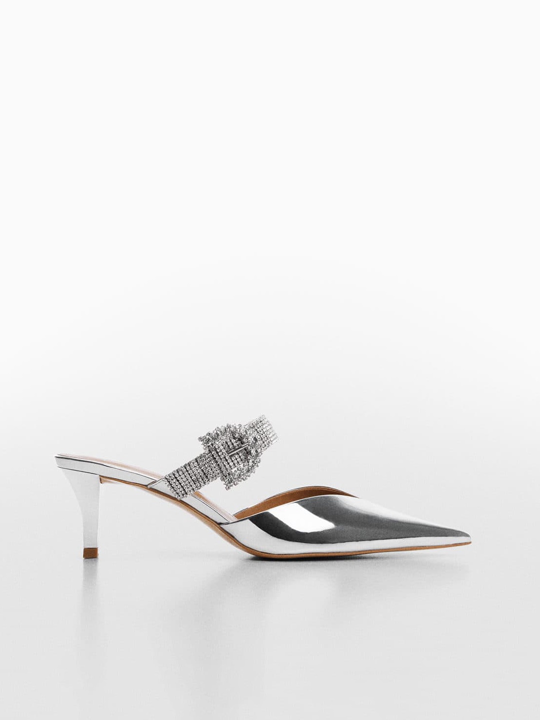 

MANGO Embellished Party Slim Heel Mules, Silver