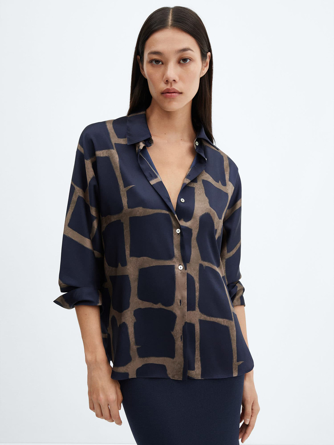

MANGO Printed Casual Shirt, Navy blue