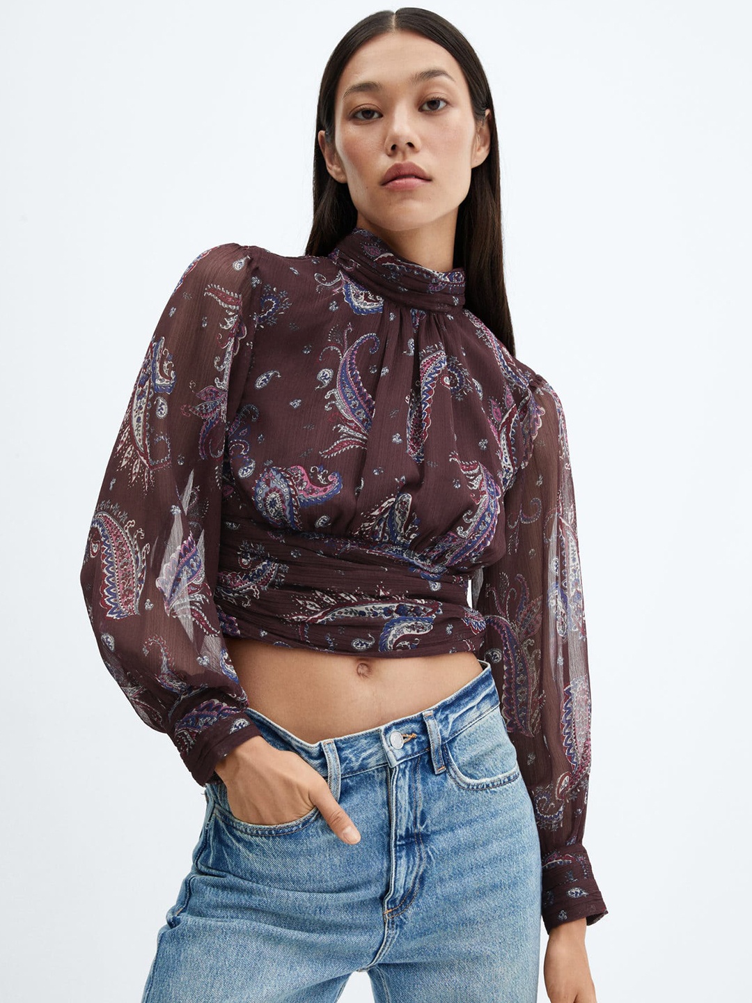 

MANGO Floral Print Top, Maroon