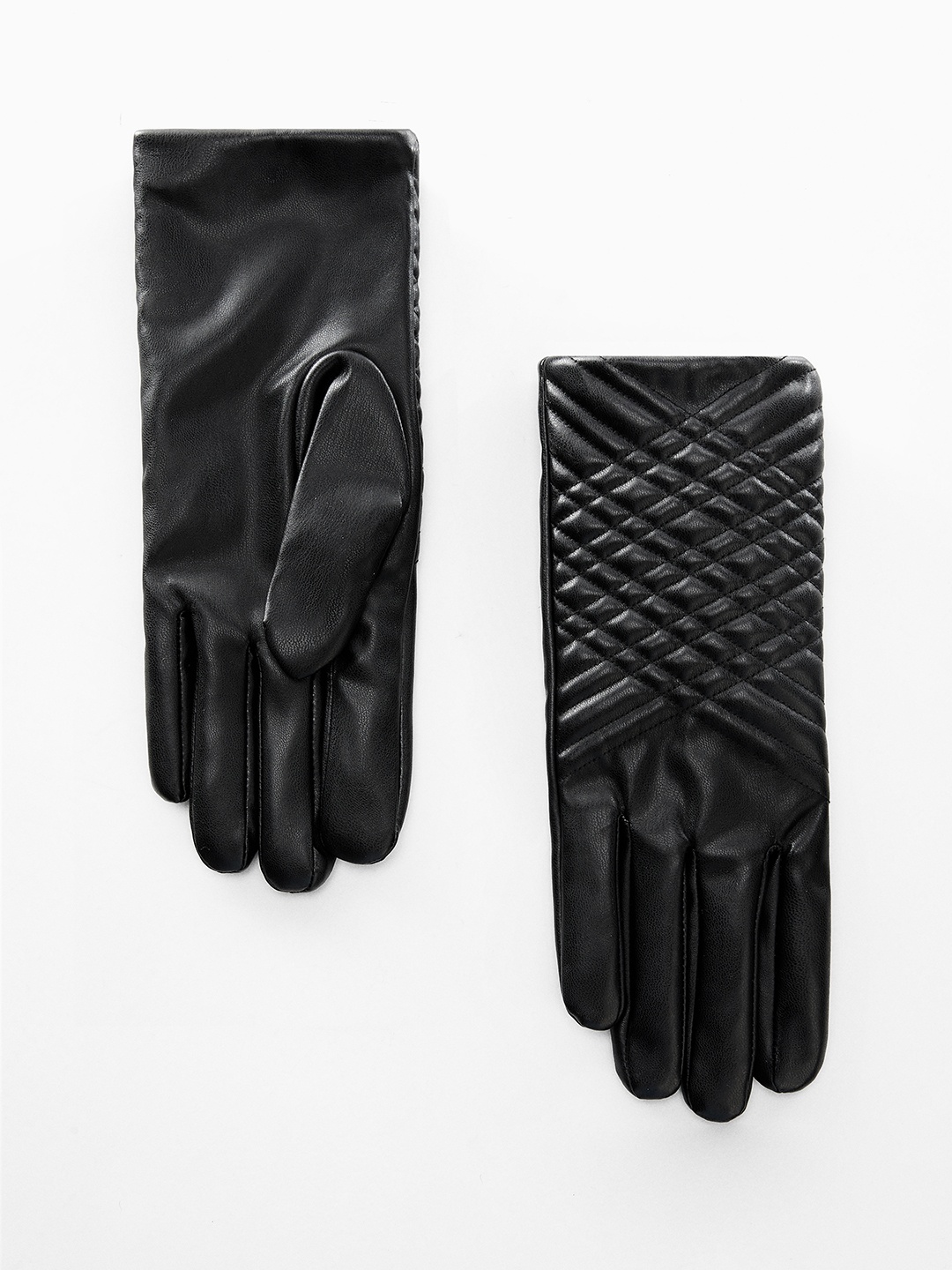 

MANGO Women Quilted Detail Hand Gloves, Black