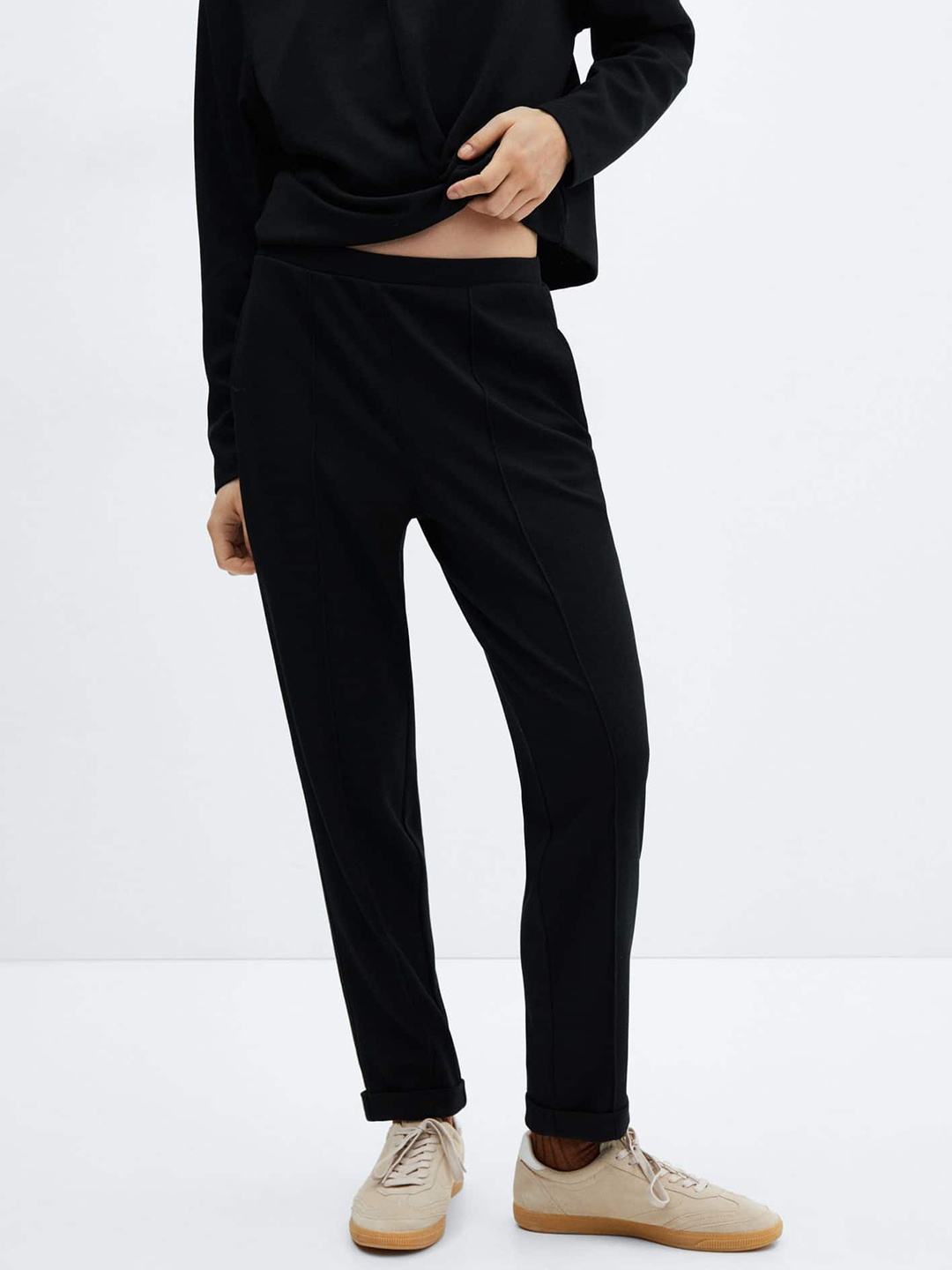 

MANGO Women High-Rise Trousers, Black