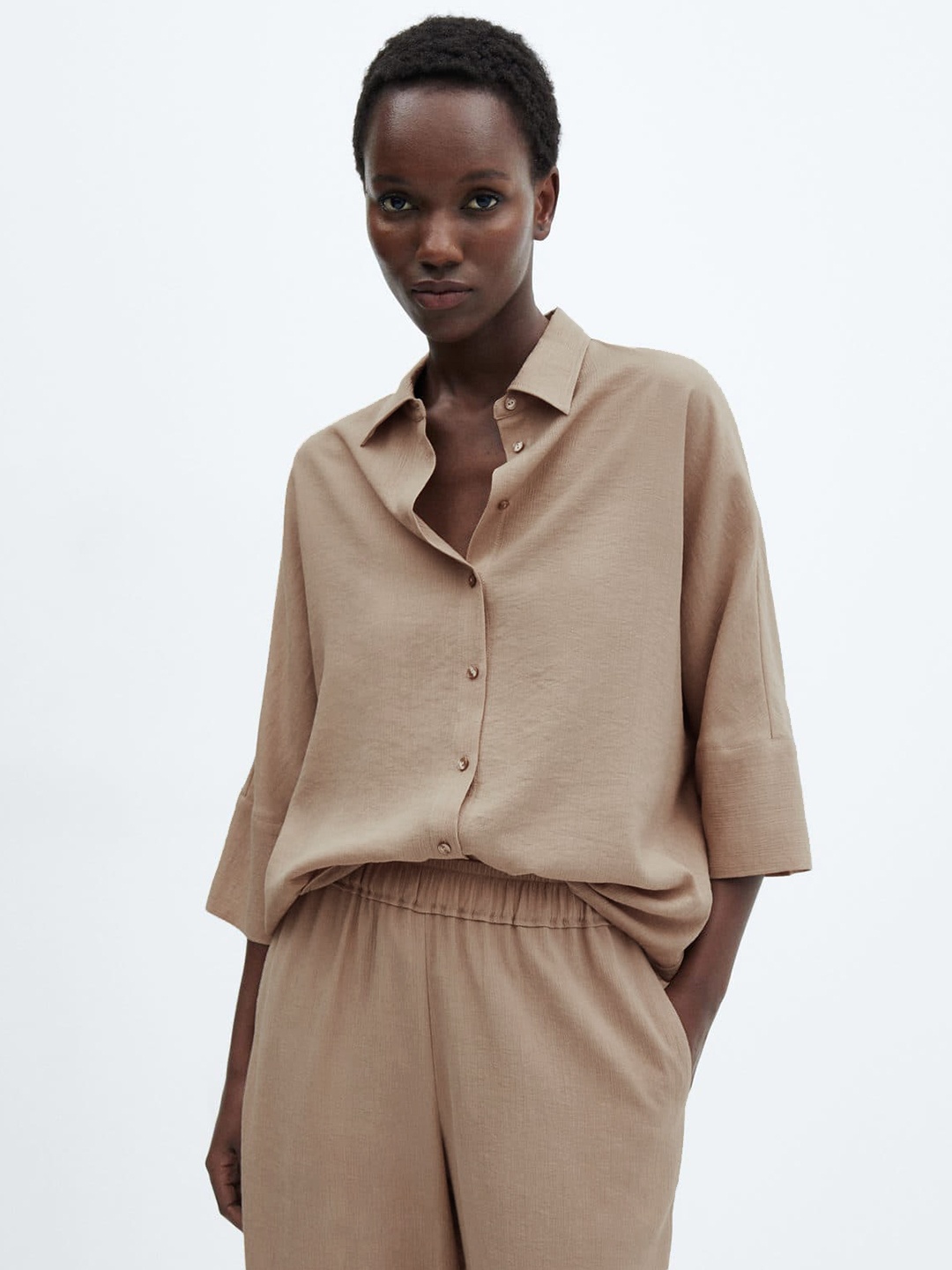 

MANGO Oversize Casual Shirt, Beige