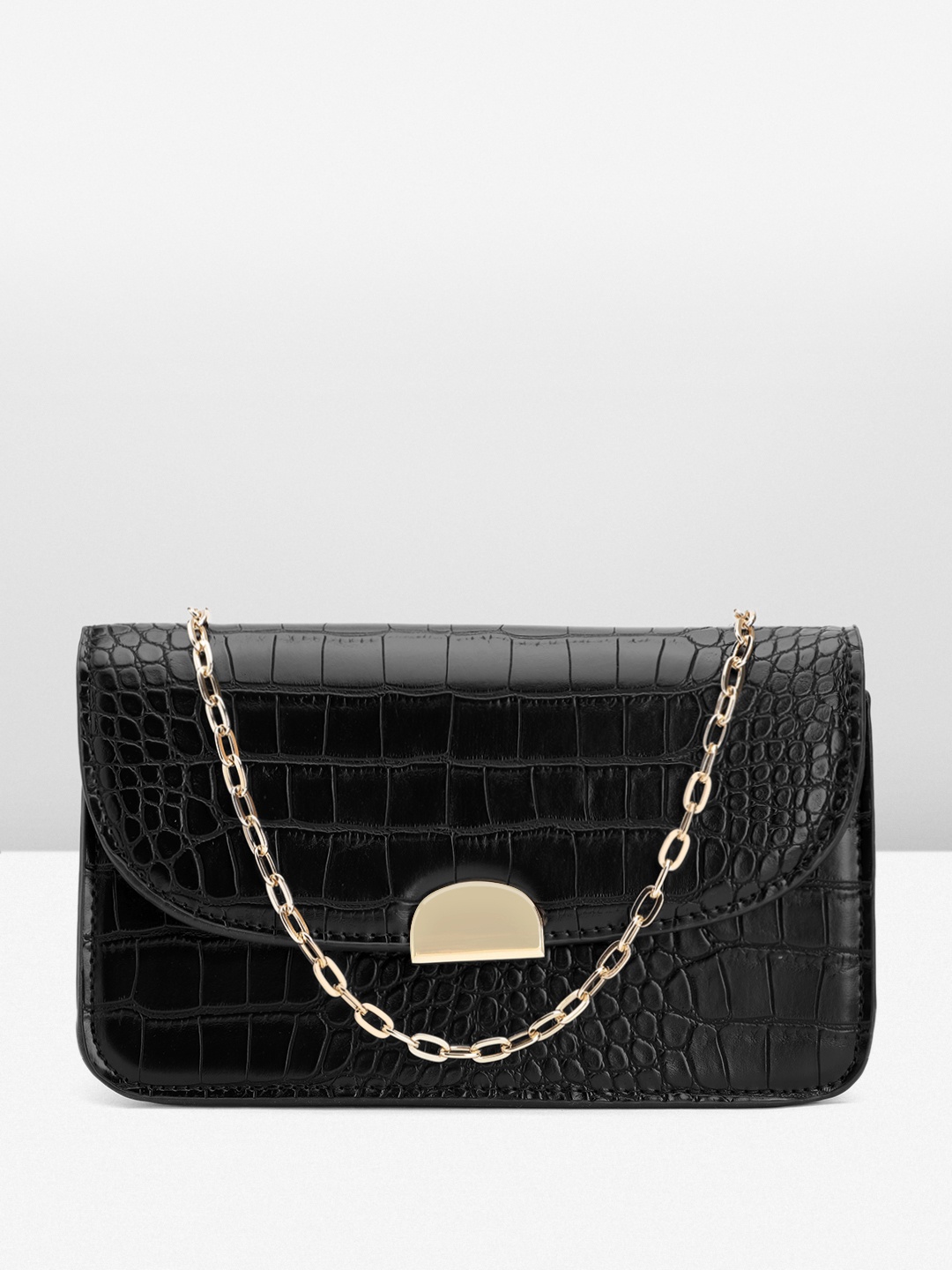 

MANGO Croc Textured Structured Sling Bag, Black