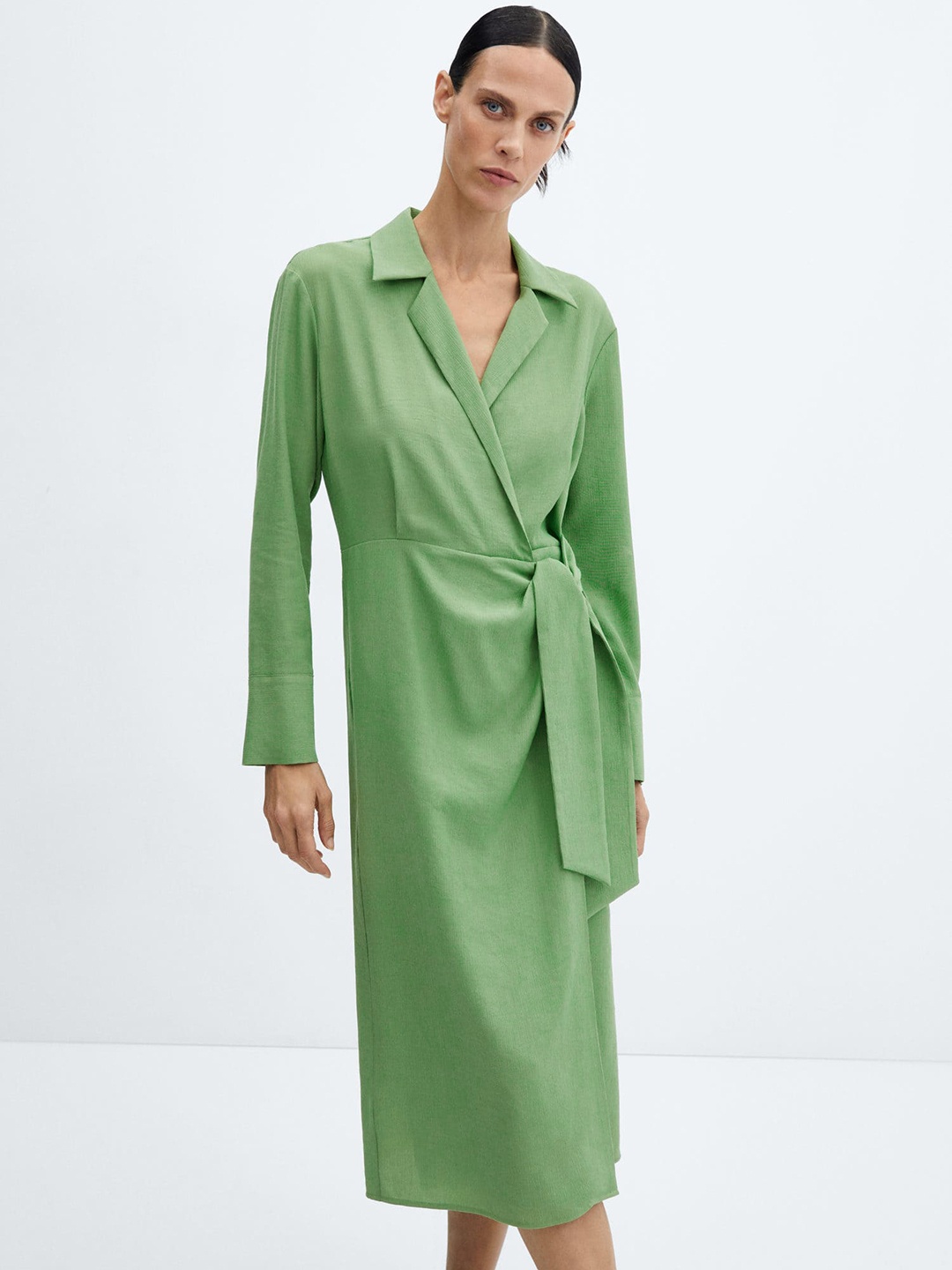 

MANGO Midi Shirt Style Wrap Dress, Green