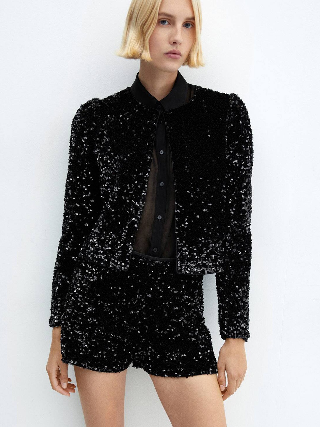 

MANGO Sequin Embroidered Party Jacket, Black