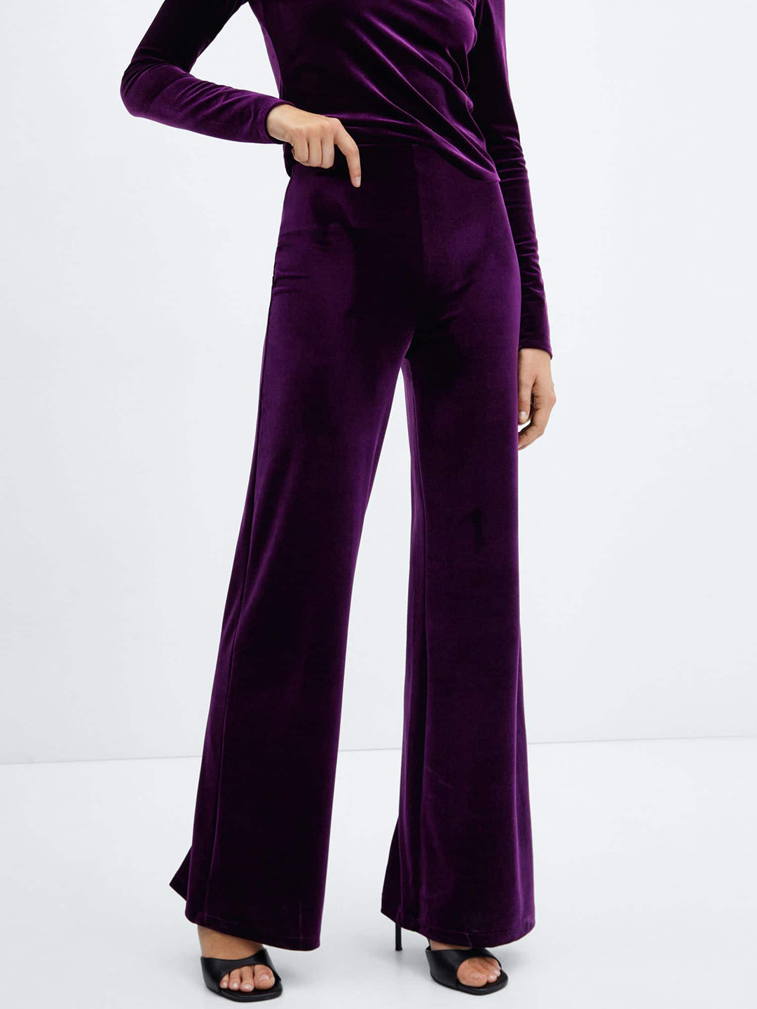 

MANGO Women High-Rise Wide-Leg Trousers, Purple