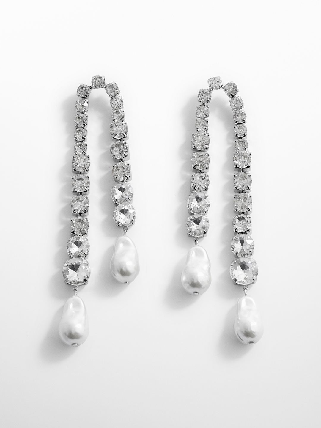 

MANGO Contemporary Crystals Drop Earrings, Silver