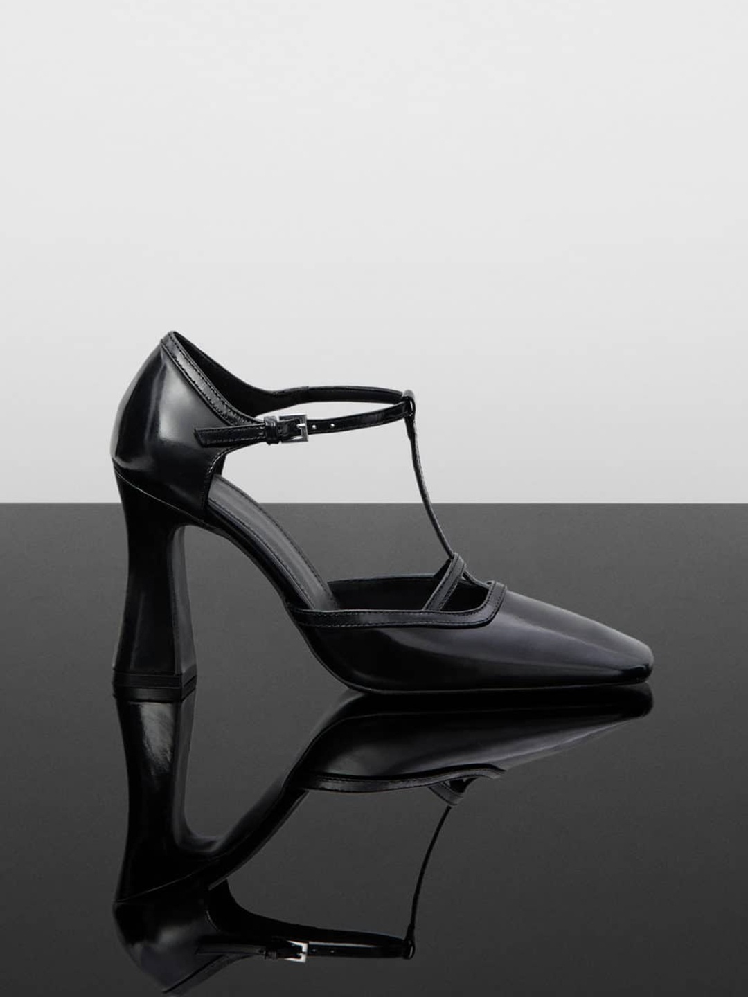 

MANGO Leather Block Mary Janes, Black