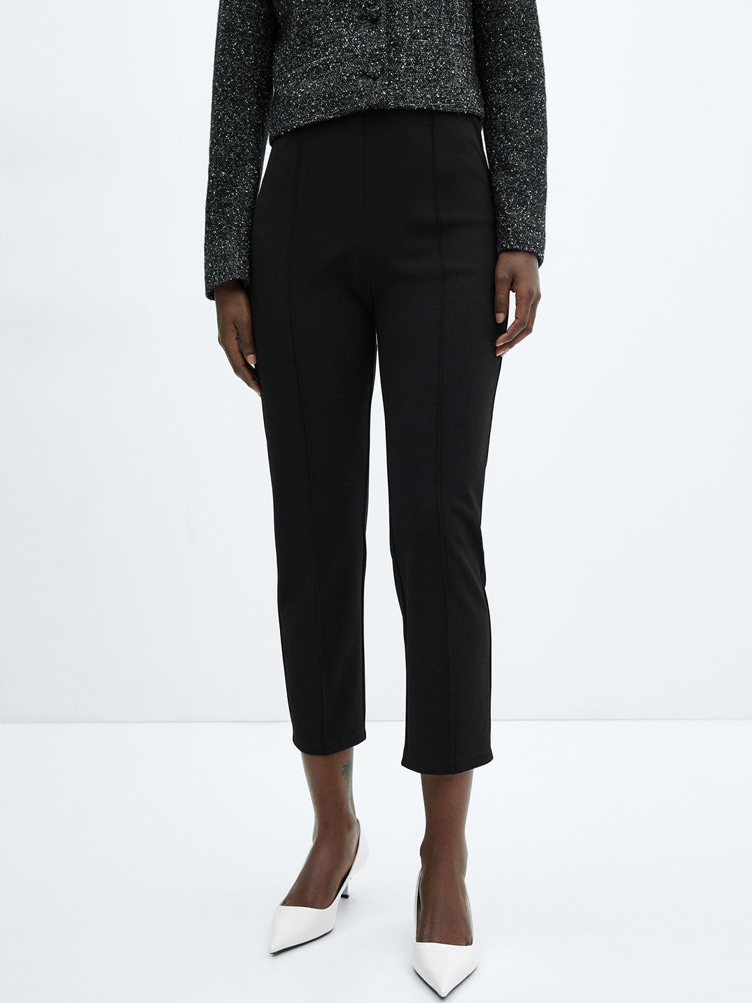 

MANGO Women Skinny Fit High-Rise Cropped Trousers, Black