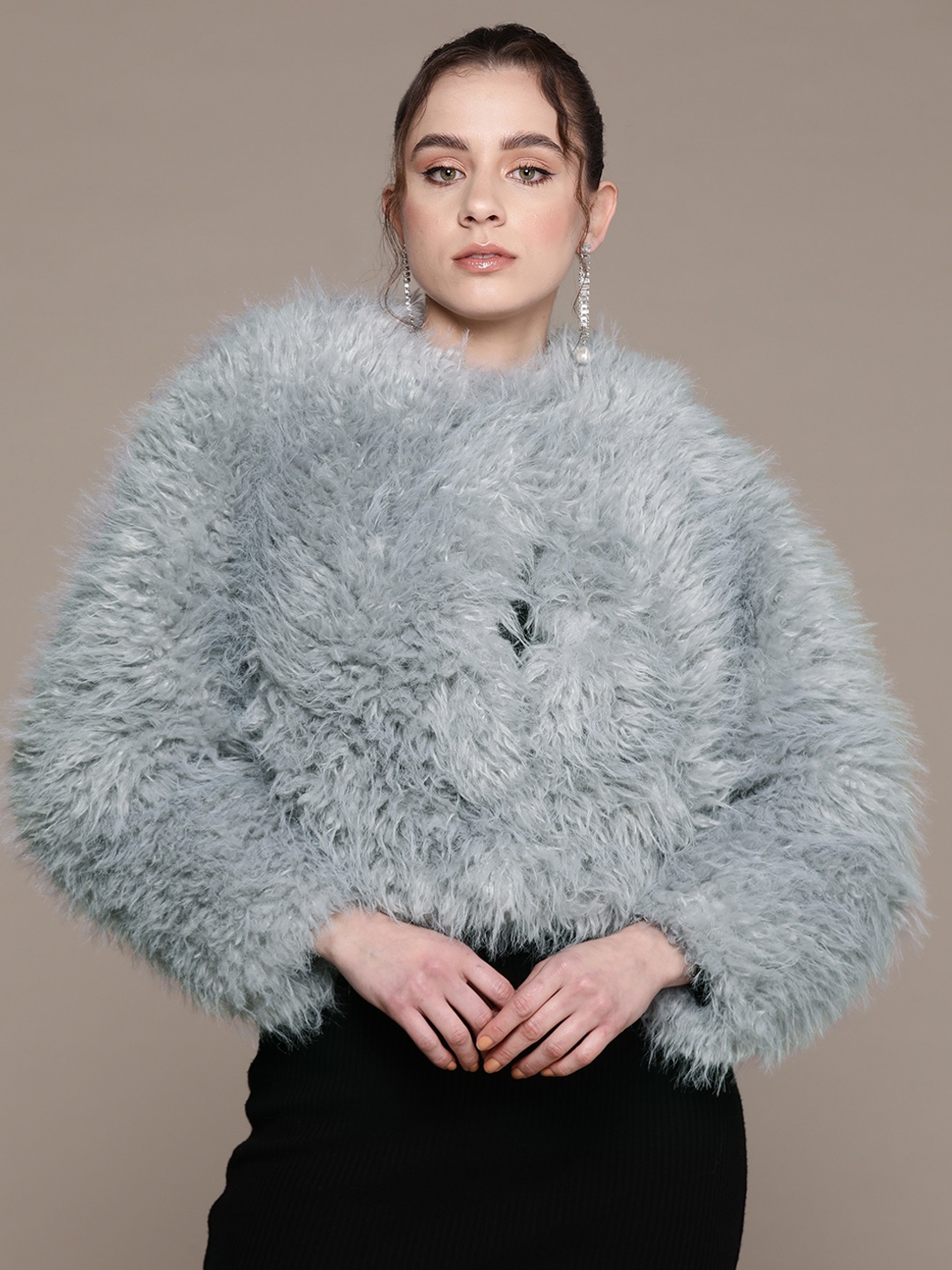 

MANGO Women Faux Fur Tailored Jacket, Grey