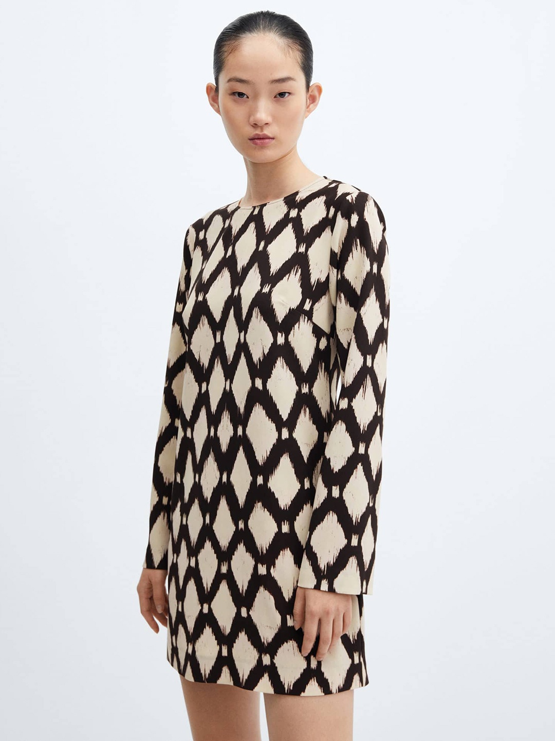 

MANGO Printed Sheath Mini Dress, Beige