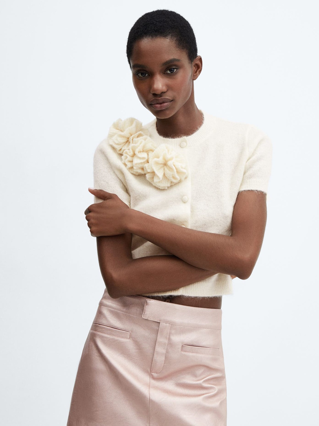 

MANGO Corsage Detail Cardigan, Off white