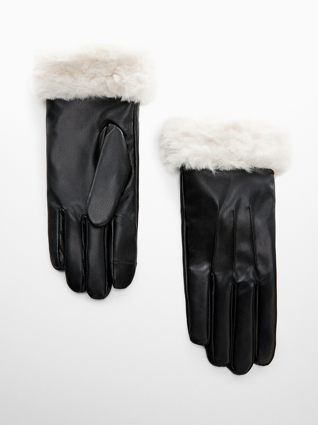 

MANGO Women Winter Gloves With Faux Fur Trim Detail, Black