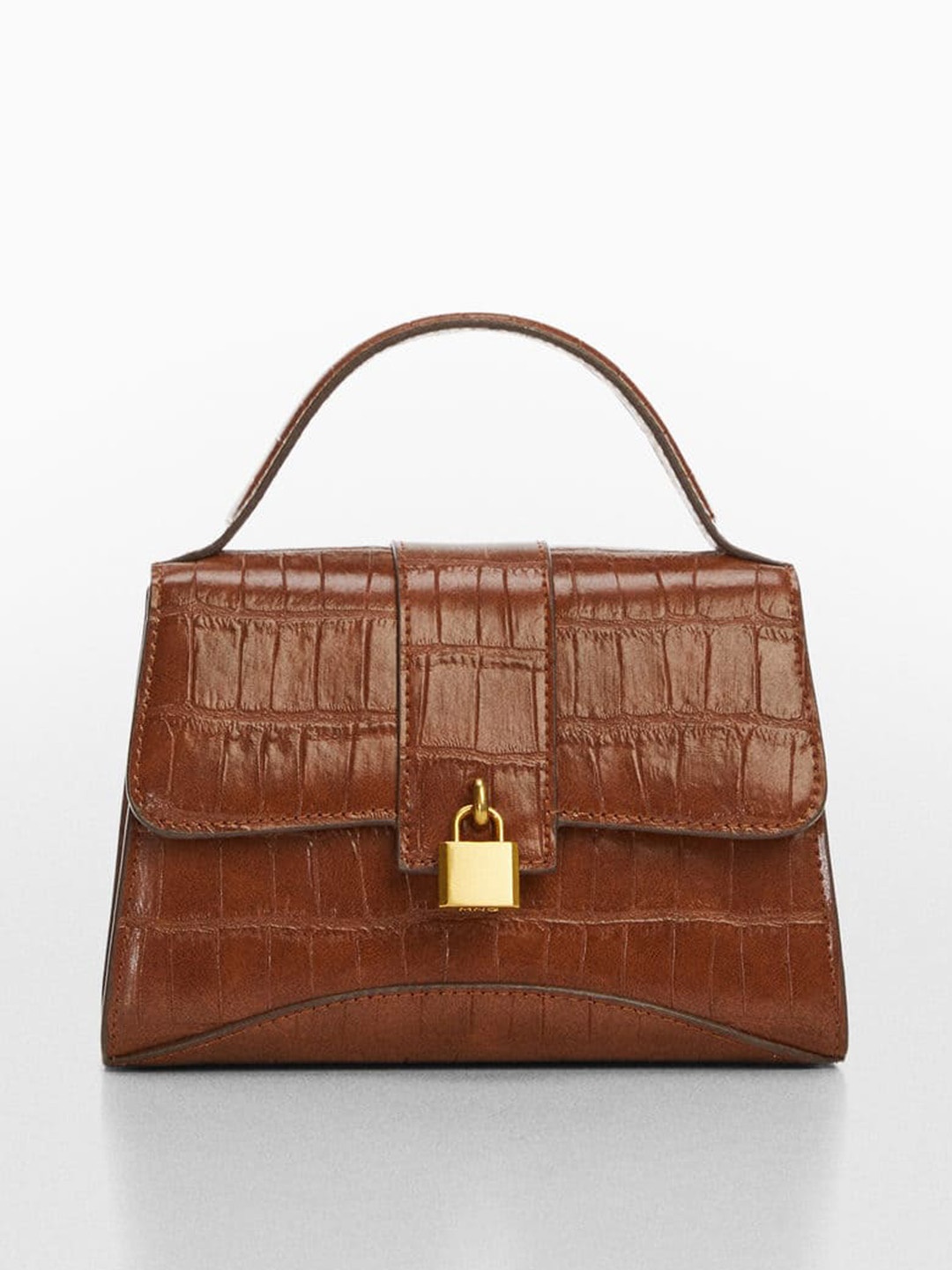 

MANGO Croc-Textured Structured Satchel, Brown