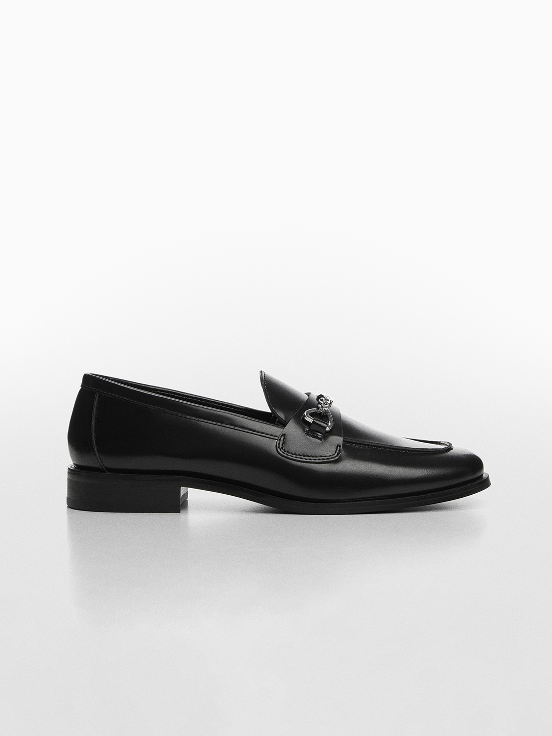 

MANGO Women Horsebit Detailed Leather Loafers, Black