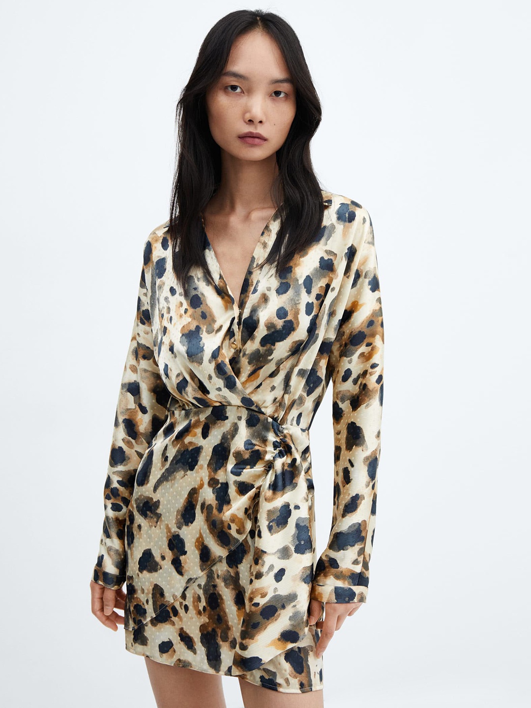 

MANGO Printed Satin Mini Dress, White