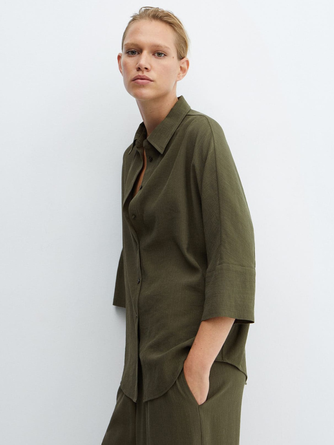 

MANGO Women Oversized Casual Shirt, Olive