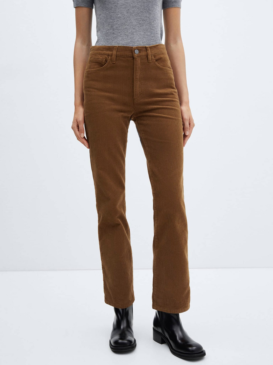 

MANGO Women Straight Fit Corduroy Jeans, Rust