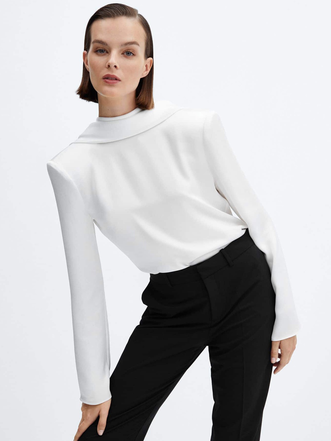 

MANGO Open-Back Blouse With Shoulder Pads, White