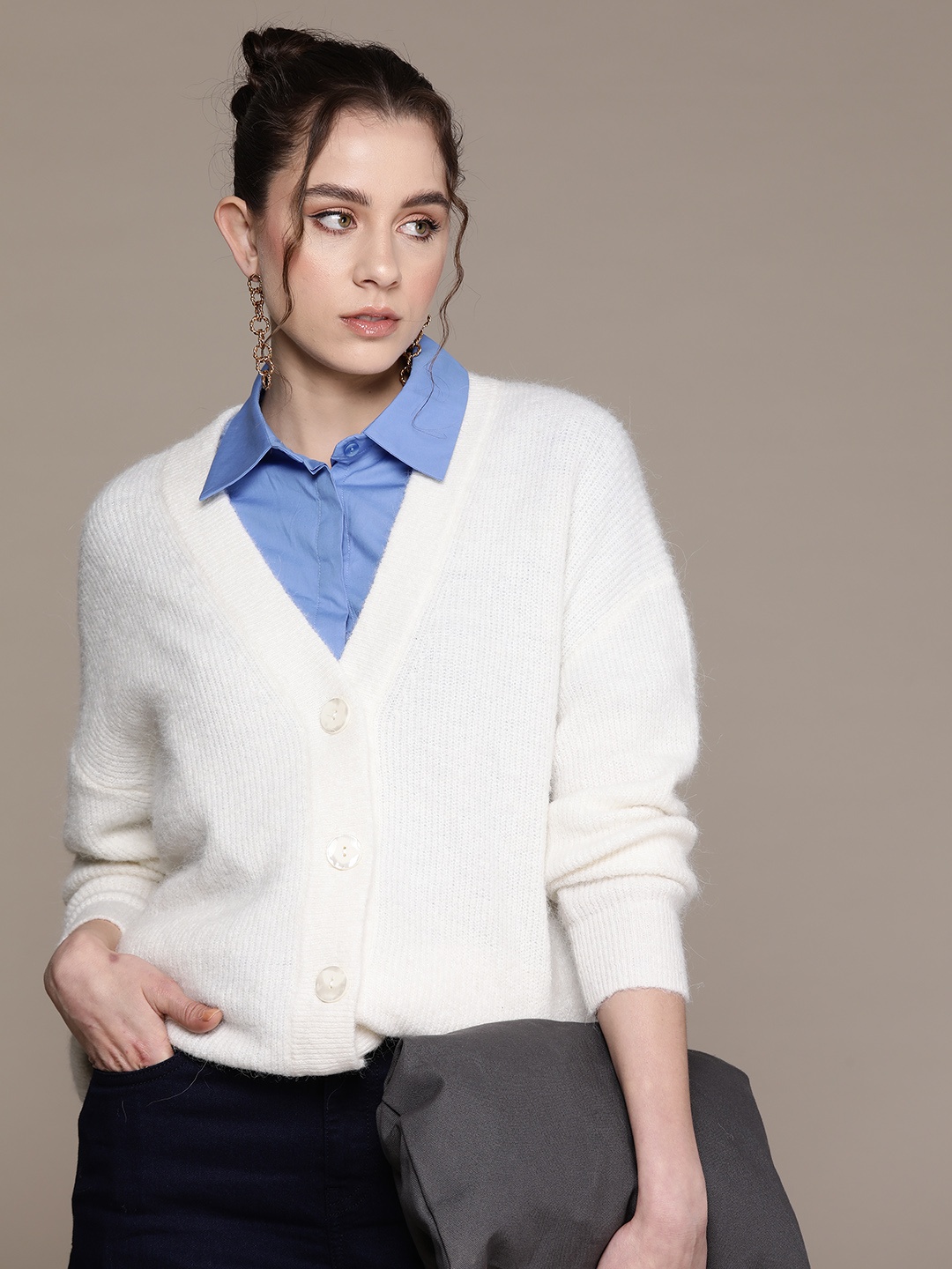 

MANGO Women Longline Cardigan, Off white