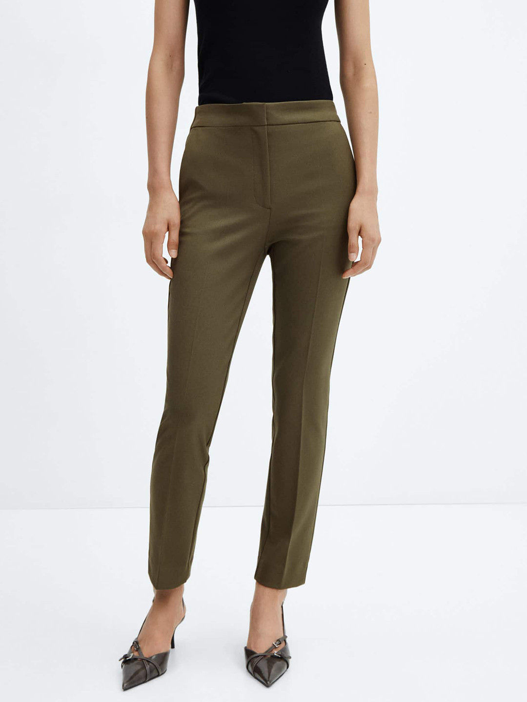 

MANGO Women Skinny Fit Flat-Front Trousers, Olive