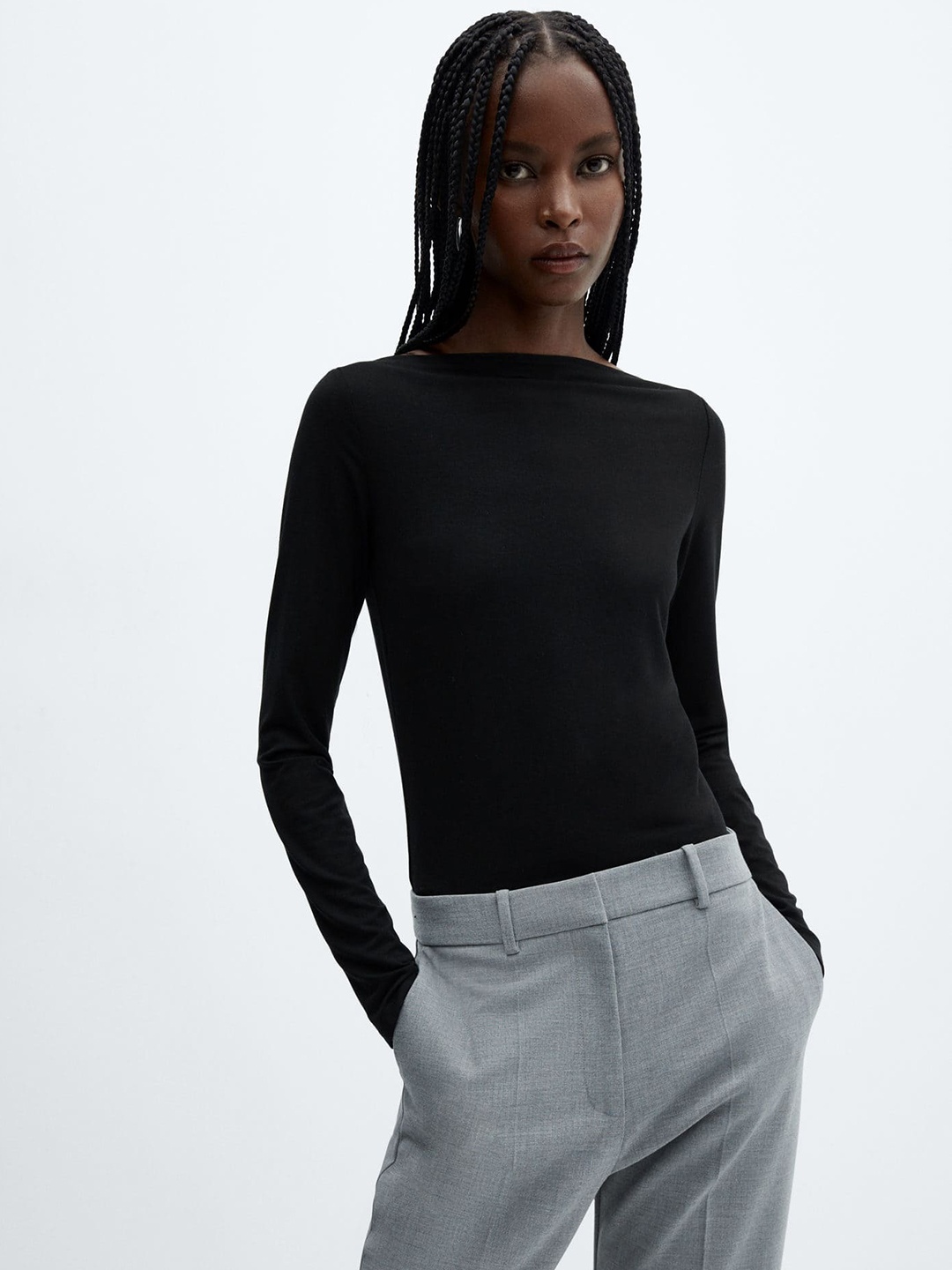 

MANGO Boat Neck T-shirt, Black
