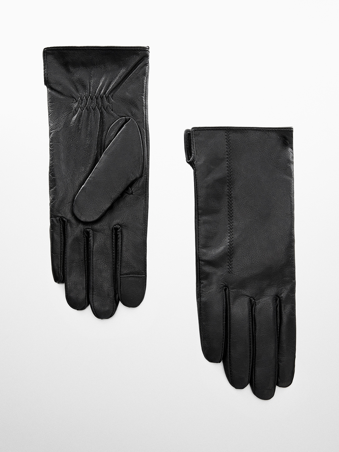 

MANGO Women Leather Touchscreen Hand Gloves, Black