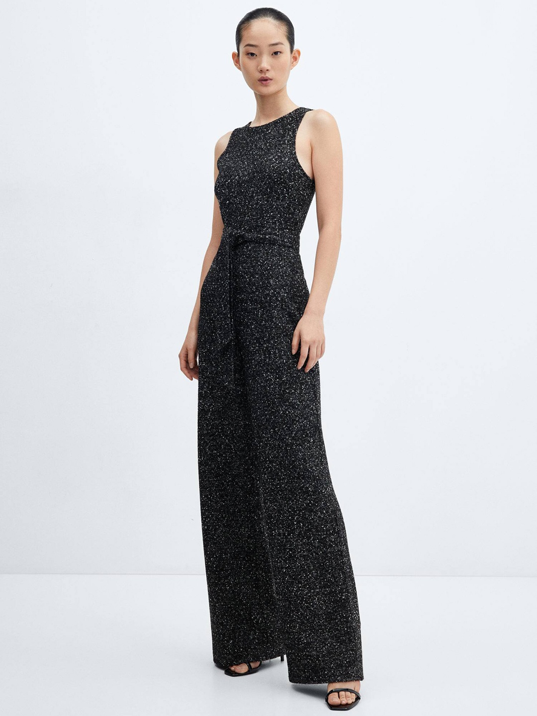 

MANGO Knitted Basic Jumpsuit with Belt, Black