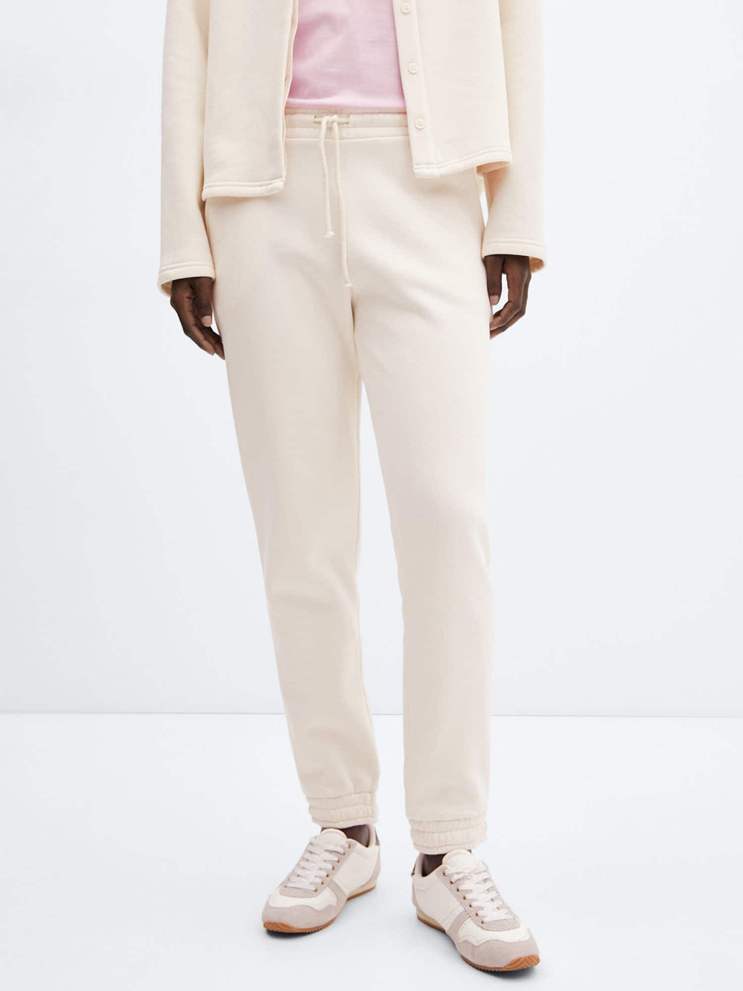 

MANGO Women Regular Fit Joggers, Cream
