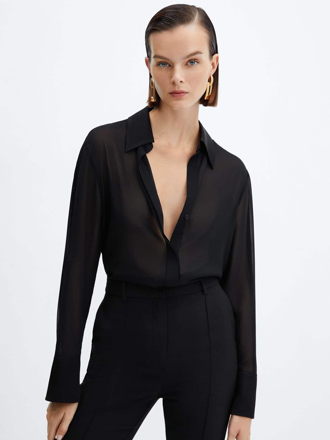 

MANGO Semi Sheer Casual Shirt, Black