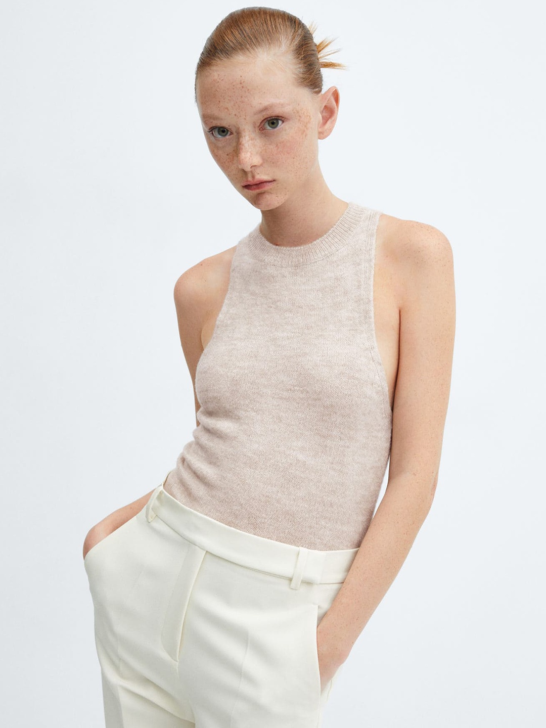 

MANGO Sweater Vest, Beige